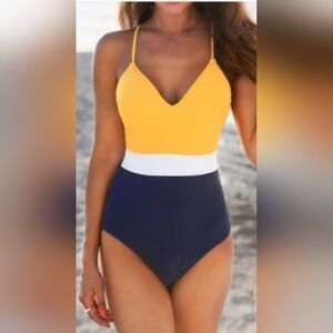 Cupshe White and Yellow Swimsuit